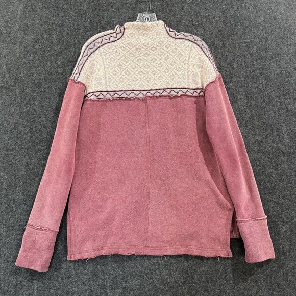 Free People Snow Bunny Sweater Women's Medium Pink Fair Isle Mock Neck - Picture 6 of 8